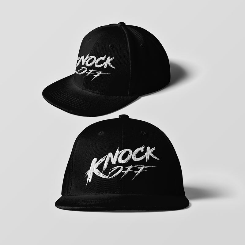 Knock Off Logo Snapback Hat- Black and White